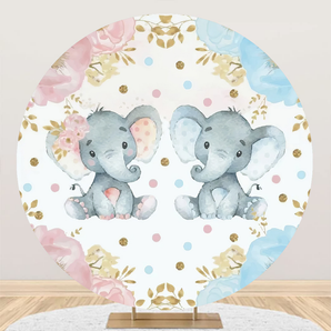 Mocsicka Baby Elephant Baby Shower Party Round Cover Backdrop