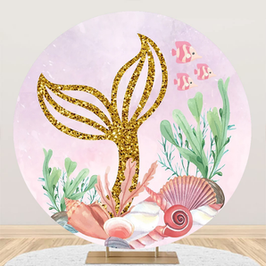 Mocsicka Pink Underwater World Golden Mermaid Tail Round Cover Backdrop