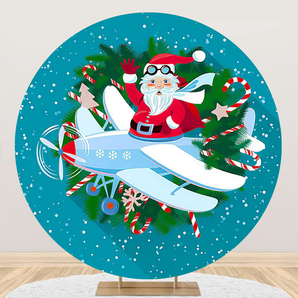 Mocsicka Christmas Party Santa Claus Round Cover Backdrop