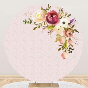 Mocsicka Pink and Flowers Girls Birthday Party Round Cover Backdrop