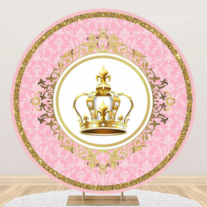 Mocsicka Pink and Gold Crown Girls Birthday Party Round Cover Backdrop