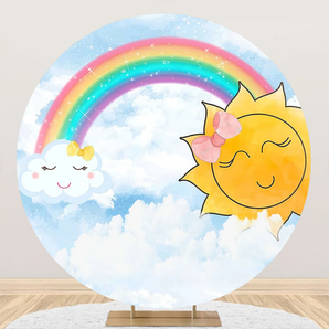 Mocsicka Sun Rainbow Clouds Round Cover Backdrop for Birthday Party Decoration