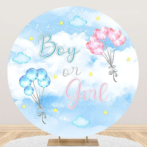 Mocsicka Blue Sky and White Clouds Boy or Girl Gender Reveal Party Round Cover Backdrop