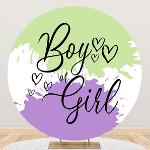 Mocsicka Purple and Green Boy or Girl Gender Reveal Party Round Cover Backdrop