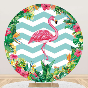 Mocsicka Summer Themed Tropical Floral Flamingo Party Round Cover Backdrop