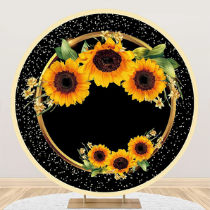 Mocsicka Black Gold Embellishment Sunflower Theme Birthday Party Round Cover Backdrop