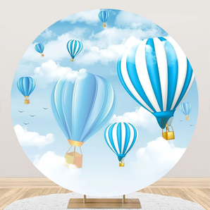 Mocsicka Blue Hot Air Balloon with Blue Sky and White Clouds Round Cover Backdrop