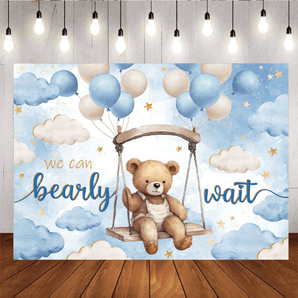 Mocsicka Bear Baby Shower Backdrop for Boy We Can Bearly Wait