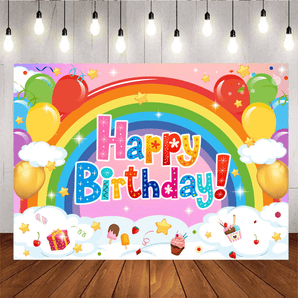 Mocsicka Rainbow Kids Happy Birthday Party Backdrop