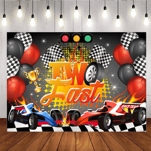 Mocsicka Two Fast Race Car Theme Boy 2nd Birthday Party Backdrop