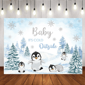 Mocsicka Winter Penguin Baby Shower Backdrop for Boy Baby It's Cold Outside