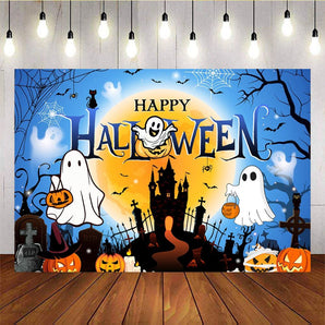 Mocsicka Ghost Pumpkin Castle Happy Halloween Backdrop