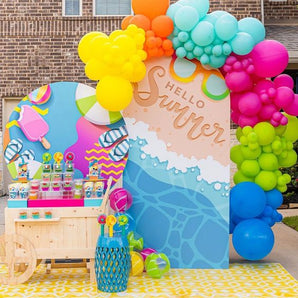 Mocsicka Hello Summer Party Round and Double-printed Chiara Cover Backdrop