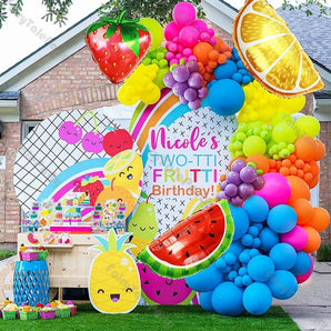 Mocsicka Summer Colorful Fruits Birthday Party Round and Double-printed Chiara Cover Backdrop