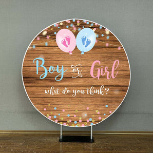 Mocsicka Wooden Floor Boy or Girl Gender Reveal Round Cover-Mocsicka Party