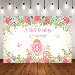 Mocsicka Pink Carriage Baby Shower Backdrop Gold Dots Flowers Photo Background-Mocsicka Party