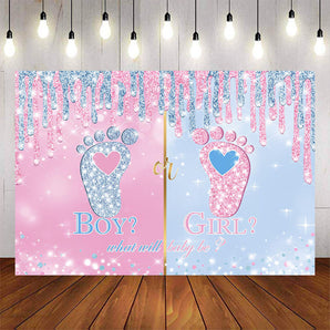 Mocsicka Boy or Girl Footprint Gender Reveal Baby Shower Back Drop-Mocsicka Party