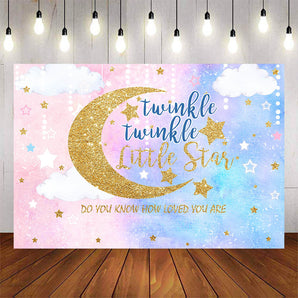 Mocsicka Twinkle Little Star Golden Moon Baby Shower Backdrop-Mocsicka Party