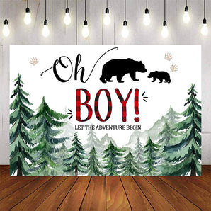 Mocsicka Oh Boy Baby Shower Backdrop Forest and Bears Photo Banners-Mocsicka Party