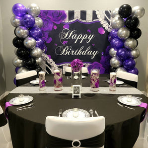 Mocsicka Stripes and Purple Rose Happy Birthday Party Decor-Mocsicka Party