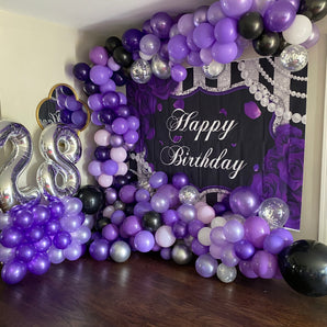 Mocsicka Stripes and Purple Rose Happy Birthday Party Decor