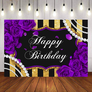 Mocsicka Golden Stripes and Purple Rose Happy Birthday Party Decor-Mocsicka Party