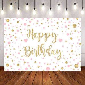 Mocsicka Pink and Golden Dots Happy Birthday Back Drops-Mocsicka Party