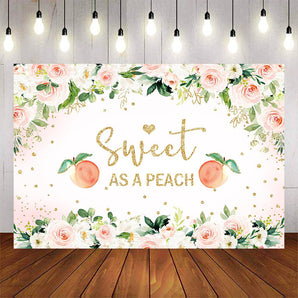 Mocsicka Sweet as a Peach Flowers Gold Dots Baby Shower Backdrop-Mocsicka Party