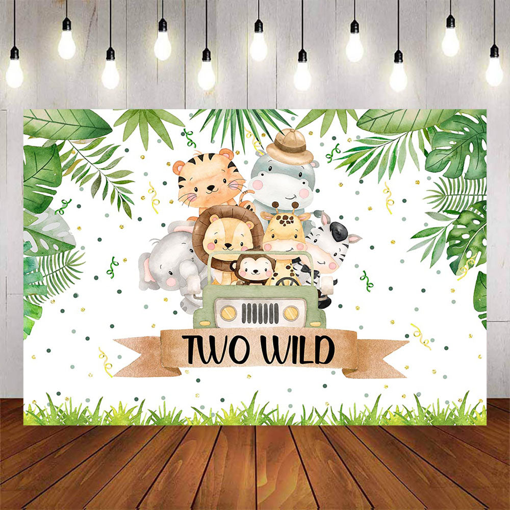 Mocsicka Two Wild Little Animals Plam Leaves Baby Shower Backdrop ...