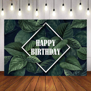 Mocsicka Green Leaves Happy Birthday Party Backgrounds-Mocsicka Party