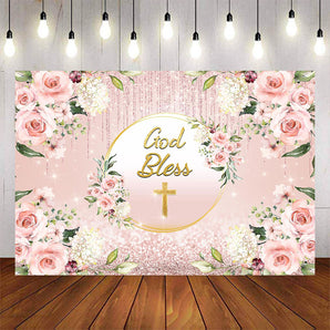 Mocsicka Flowers and Pink Shining Dots God Bless Backdrop-Mocsicka Party