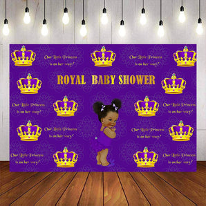 Mocsicka Golden and Purple Crown Step and Repeat Baby Shower Decor Backdrops-Mocsicka Party