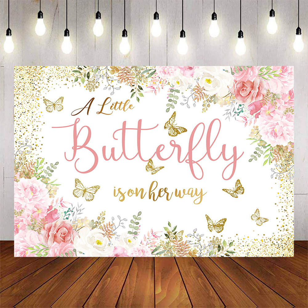 Mocsicka Pink Flowers and Butterfly Baby Shower Background – Mocsicka Party