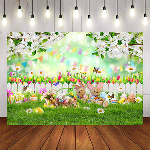 Mocsicka Happy Easter Rabbits and Eggs Photo Banner-Mocsicka Party