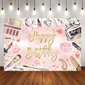 Mocsicka Makeup and Lipstick Printing Happy Birthday Backdrop-Mocsicka Party