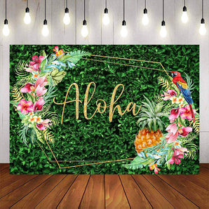 Mocsicka Green Grass and Aloha Flowers Photo Background-Mocsicka Party