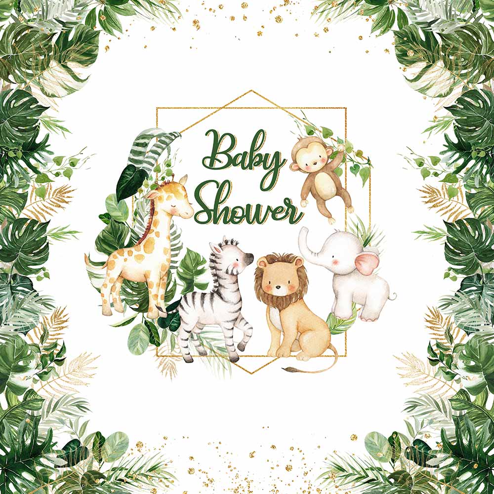 Mocsicka Plam Leaves and Little Animals Baby Shower Backdrop – Mocsicka ...