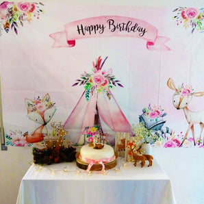 Mocsicka Woodland Theme Birthday Party Backdrop Custom Newborn Backdrops-Mocsicka Party