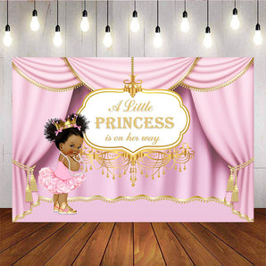 Mocsicka Little Princess on Her Way Baby Shower Backdrop Gold Pink Photo Background