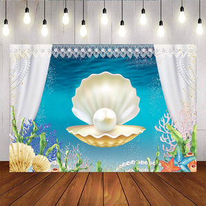 Mocsicka Under Sea Theme Birthday Party Supplies Big Pearl Shell Backdrop-Mocsicka Party