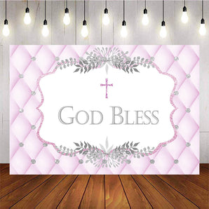 Mocsicka Pink Rhombus Lattice God Bless Backdrop Baby Shower Background-Mocsicka Party