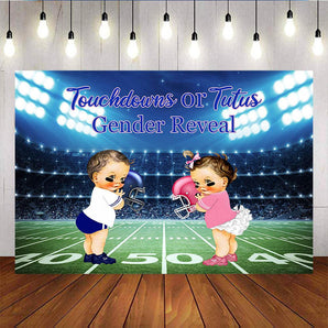 Mocsicka Touchdowns or Tutus Gender Reveal Backdrop Rugby Field Photo Banners-Mocsicka Party