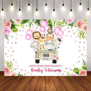 Mocsicka Little Animals Drive By Baby Shower Prop Flowers and Balloons Background-Mocsicka Party