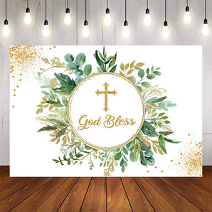 Mocsicka God Bless Gold Cross Baby Shower Party Banners-Mocsicka Party