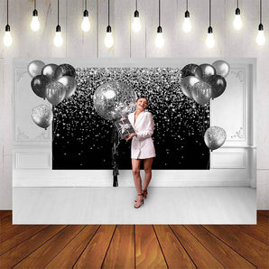 Mocsicka Black and Sliver Dots Theme Party Backdrop-Mocsicka Party