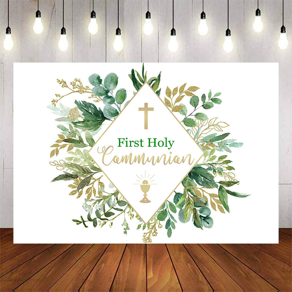 Mocsicka Green and Gold Leaves First Holy Communion Backdrops ...