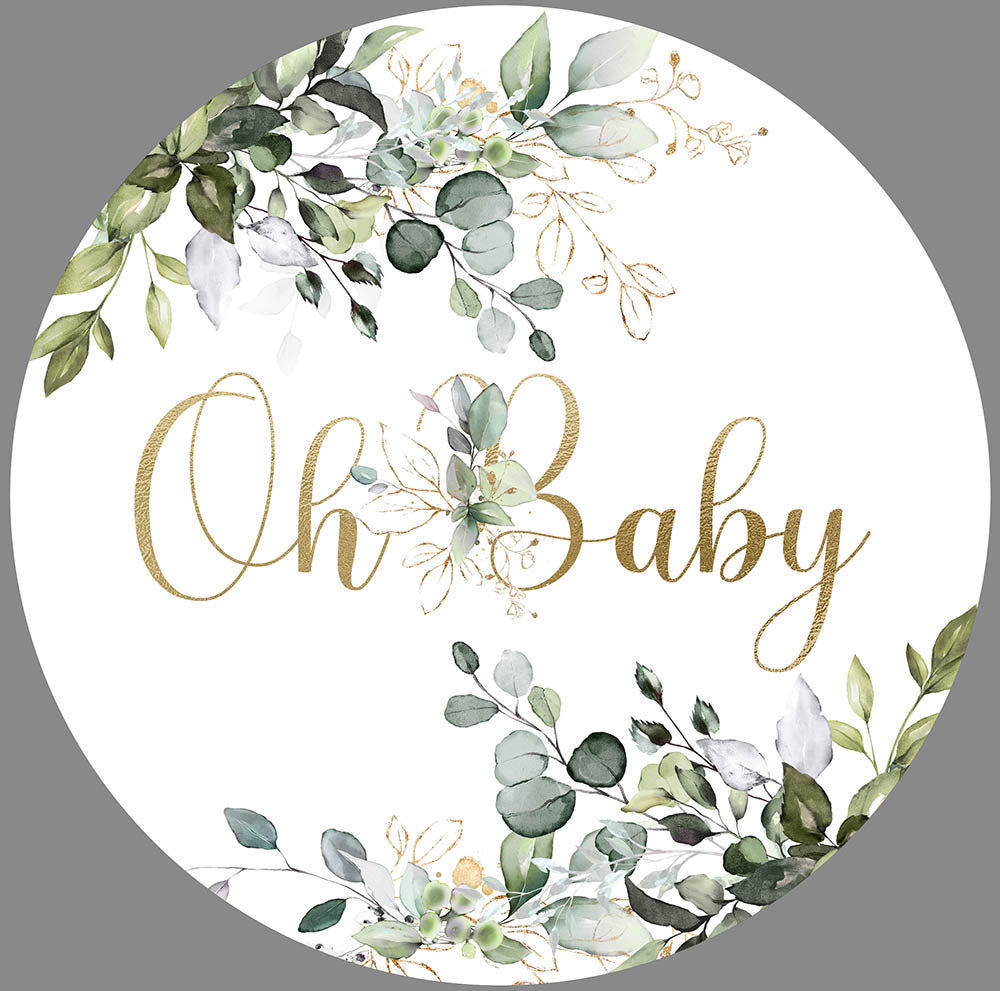 Mocsicka Green Leaves Oh Baby Shower Custom Round Cover – Mocsicka Party