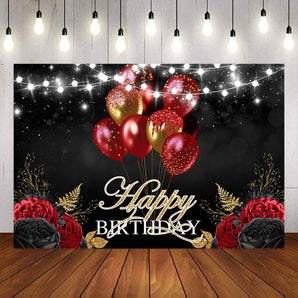 Mocsicka Black and Red Flowers and Balloons Birthday Background-Mocsicka Party