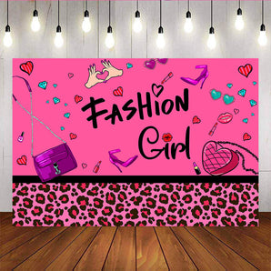 Mocsicka Fashion Girl Birthday Backdrop Pink Leopard High Heels and Lipstick Background-Mocsicka Party