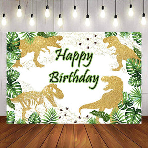 Mocsicka Golden Dinosaur Jungle Plam Leaves Happy Birthday Party Back Drops-Mocsicka Party